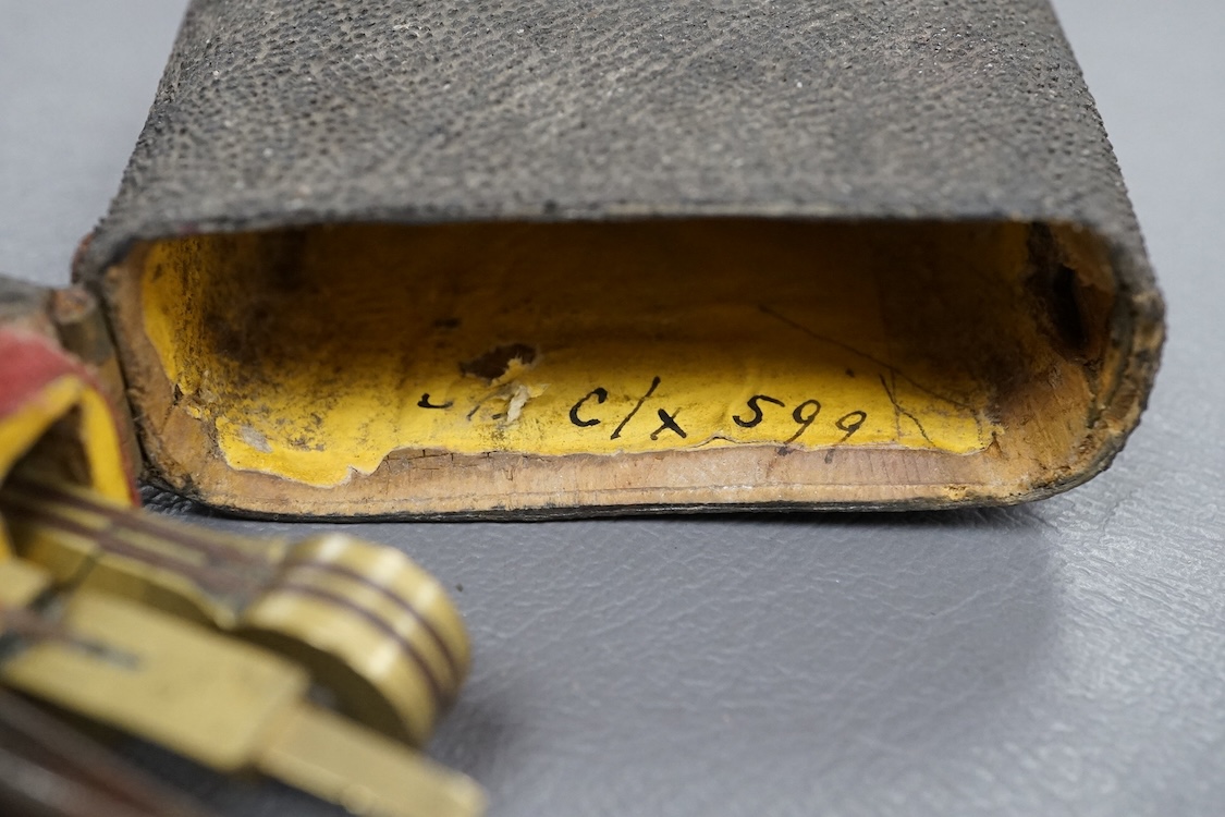 A 19th century pocket pocket draughtsman's set, containing various drawing instruments (some missing) in a shagreen case, 15cm high.